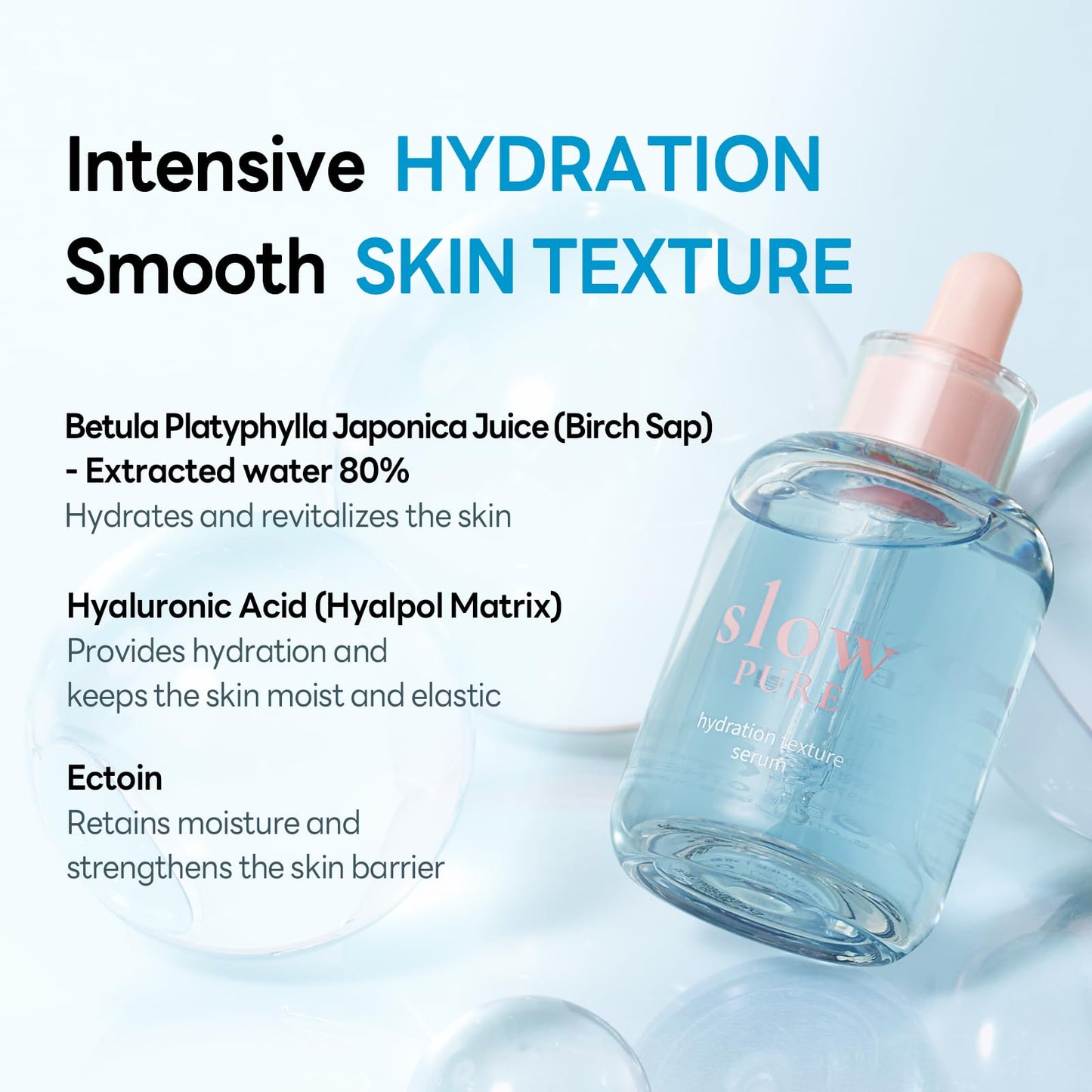 slowPURE Hydration Texture Serum - 80% Birch Sap, 7-Layer Hyaluronic Acid & Ectoin, Slow-aging Korean Skin Care Watery Serum for Deep Hydration and Smooth Texture, 1.69 fl.oz