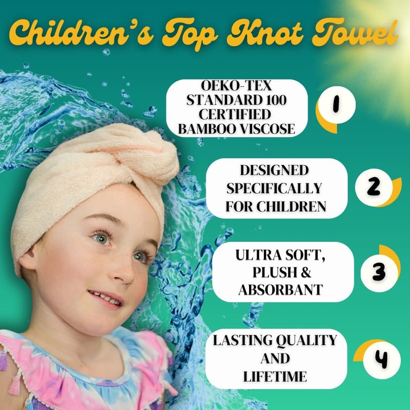 Hair Towel Wrap for Kids - 100% Bamboo Viscose | Essential Drying Wrap | Set of 2 - Seafoam Blue & Seashell Blush Pink