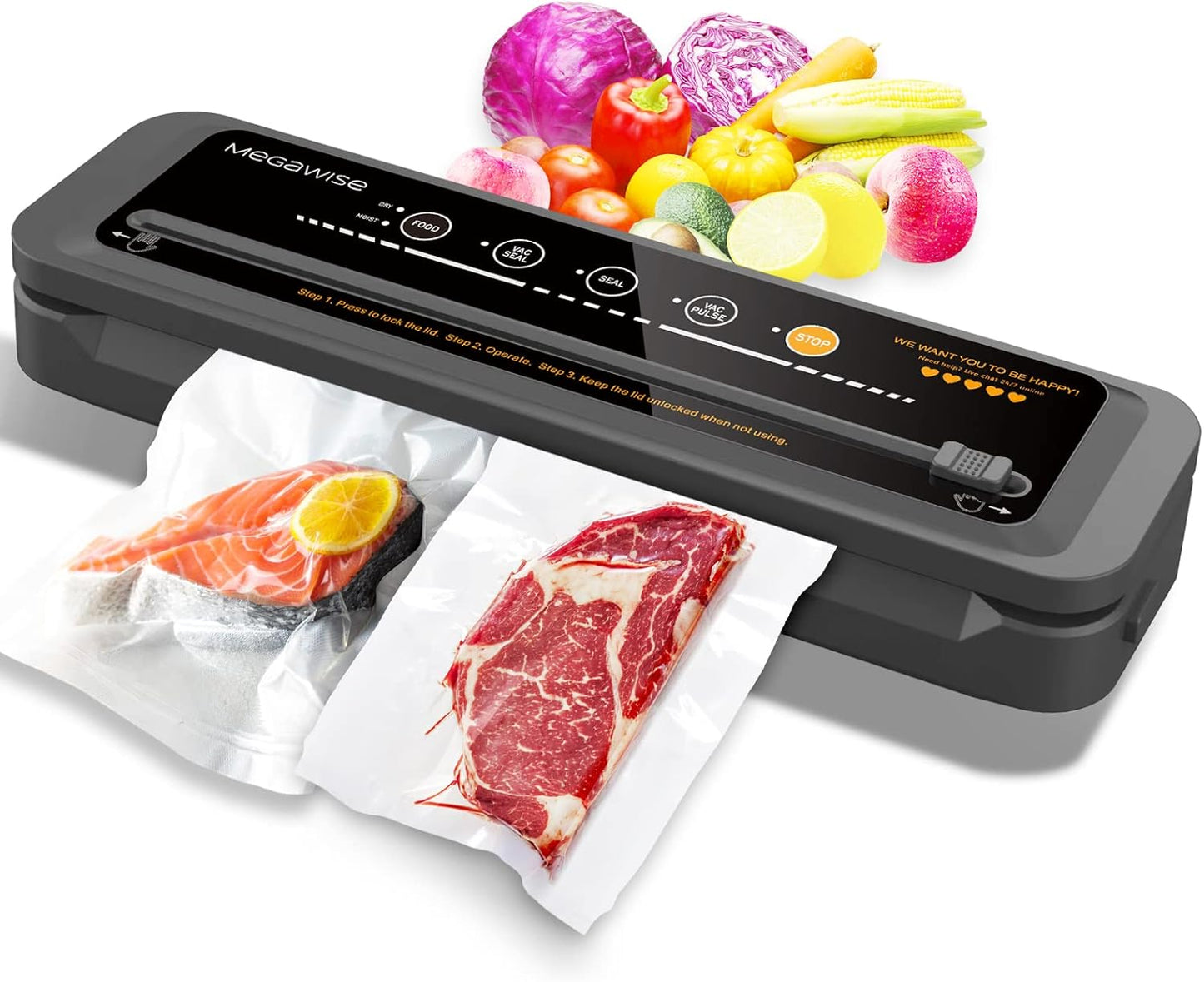Vacuum Sealer Machine - 80kPa Suction Power | Includes 110 Vacuum Sealer Bags (8"x12") & Cutter