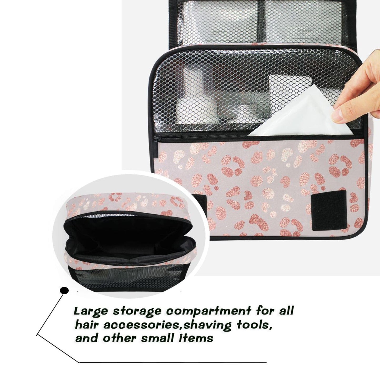 MNSRUU Hanging Toiletry Bag Rose Gold Leopard Print Makeup Bag Portable Travel bag for Toiletries Organizer Bags for Women Men, Travel-Essentials Bag