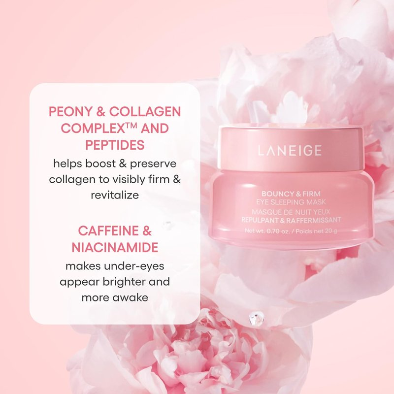**LANEIGE Bouncy Eye Sleeping Mask - Depuff & Firm with Peony, Collagen, Ceramide & 5D Hyaluronic Acid | 0.7 oz**
