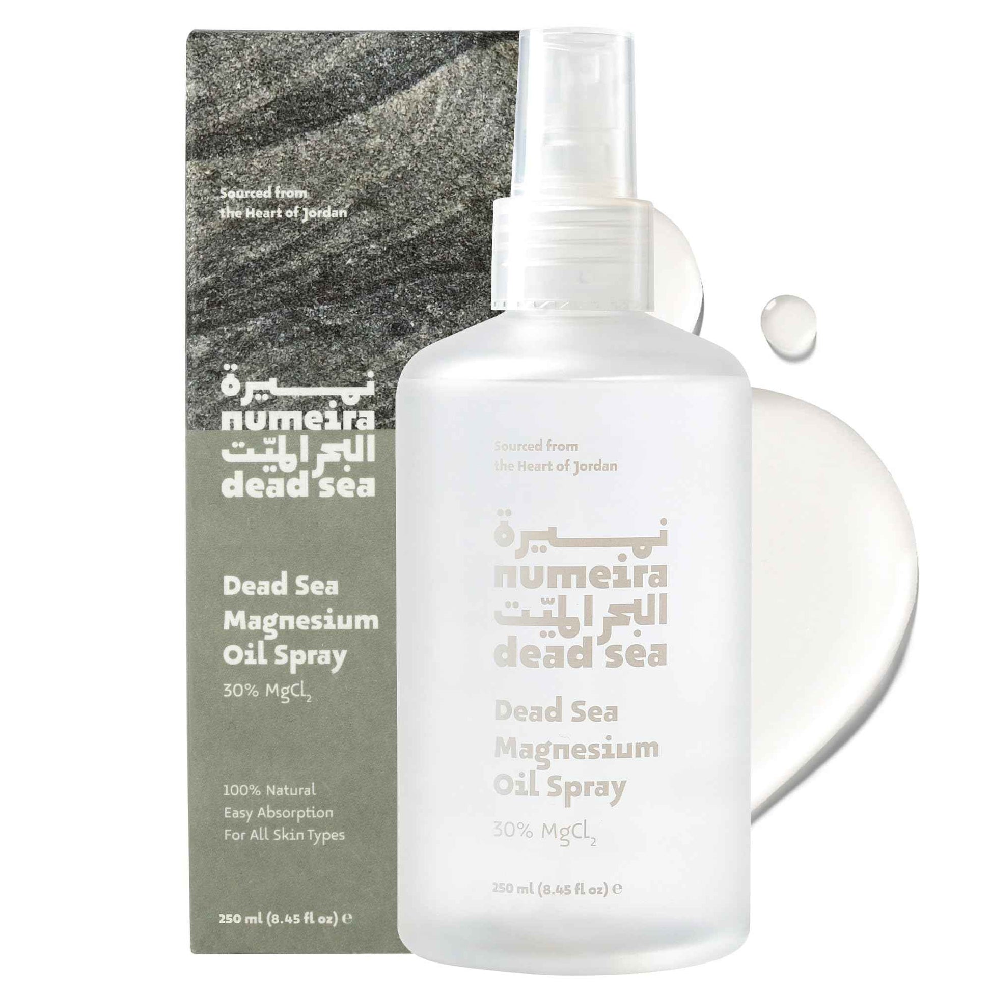Numeira Pure Dead Sea Oil Spray from Jordan - Enriched High Concentration 30% MgCl Topical Oil - Large Magnesium Spray for Feet, Rest, & Sore Muscles (8.45 Fl Oz)