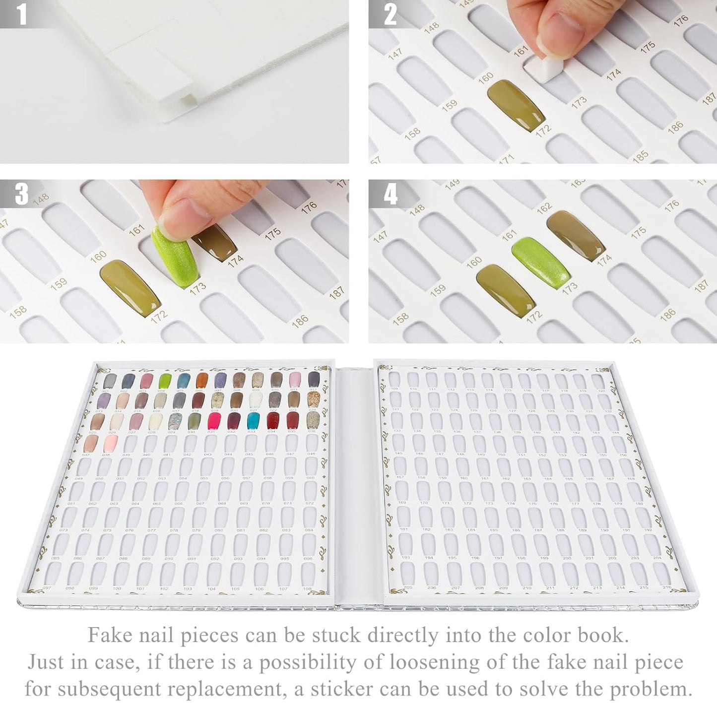 Nail Display Chart - 216 Colors Gel Polish Organizer with 240 False Nail Tips | Silver, 2 Pack