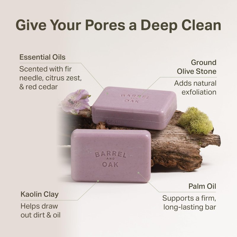 Barrel & Oak Woodland Birch Body Care Set for Men, All-in-One Body Wash, Exfoliating Bar Soap, & 2-in-1 Shampoo and Conditioner Set, Hydrating Grooming Kit, Vegan Gifts for Men, 3-Pack
