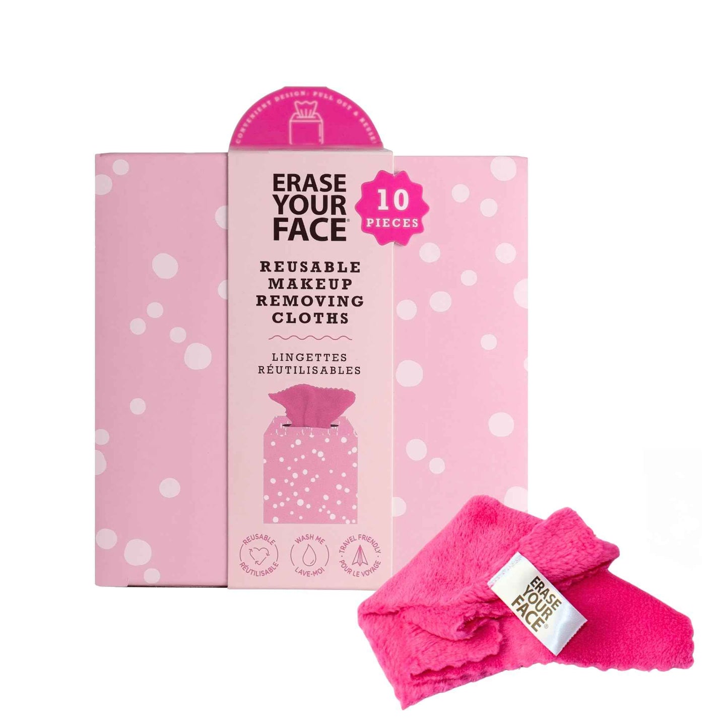 ERASE YOUR FACE Makeup Remover Cloths Box Set - Reusable Microfiber Face Towels to Cleanse & Remove Makeup - Water Activated, Dual-Sided Design for Easy Use - Pink (10 Count)