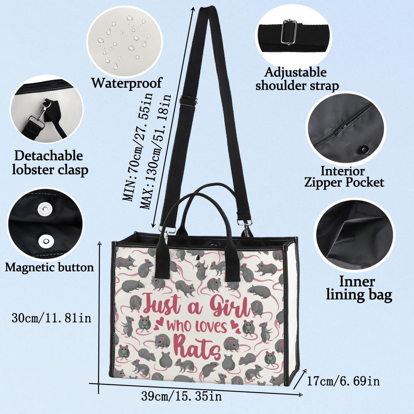 LEVLO Funny Rat Cosmetic Bag - Animal Lover Gift, Just A Girl Who Loves Rats Makeup Zipper Pouch for Women Girls (Rats LT)