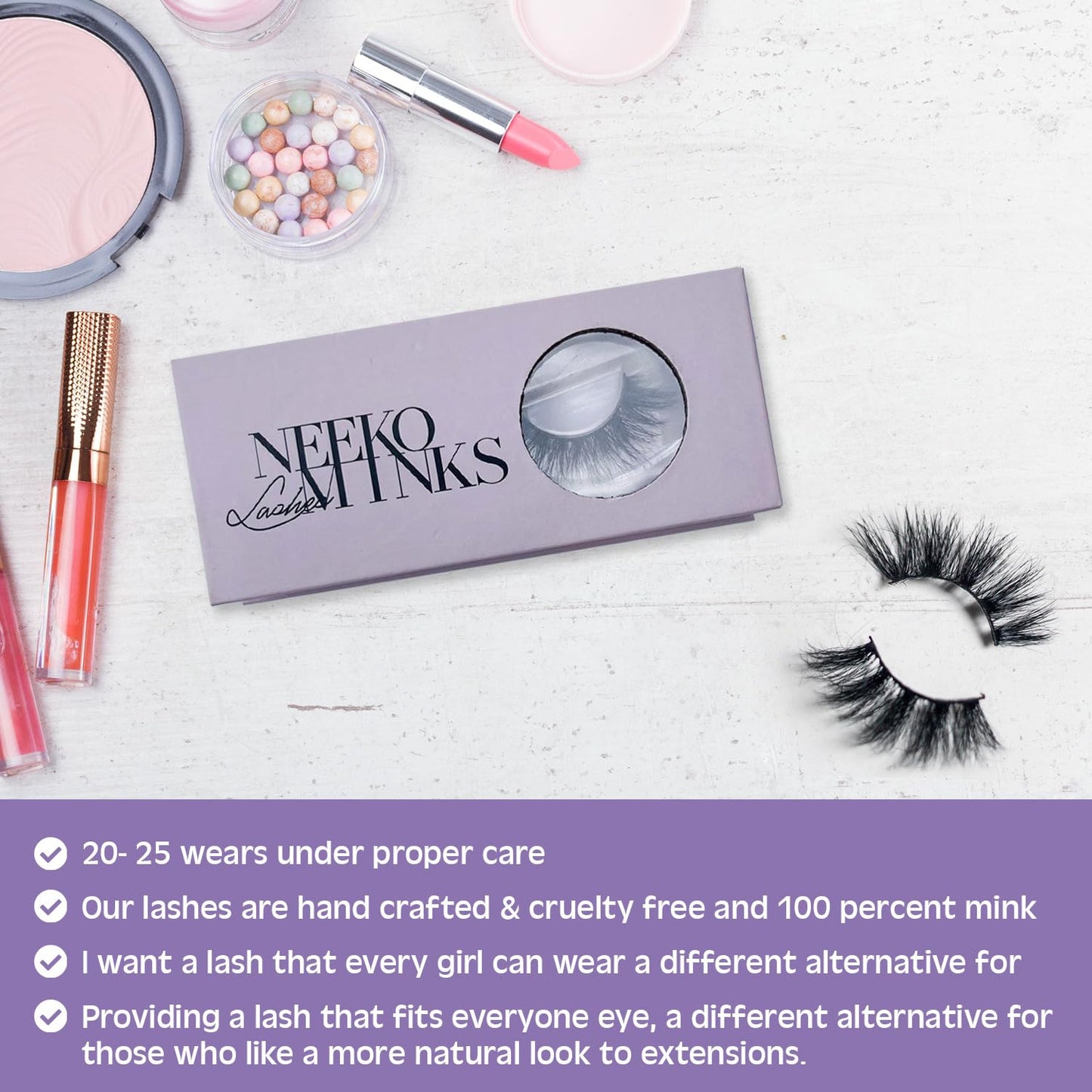 Neeko Minks Eye Lashes Hand-crafted Cruelty-free 100% minks suitable for various ethnicities and eye shapes (Diya)