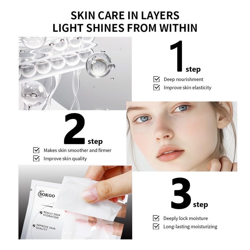 Sokgo Low Molecular Weight Collagen Overnight Hydrogel Mask, Enhances Skin Elasticity, Reduces Pores, Transforms from White to Transparent Upon Absorption Skin Care Treatment，