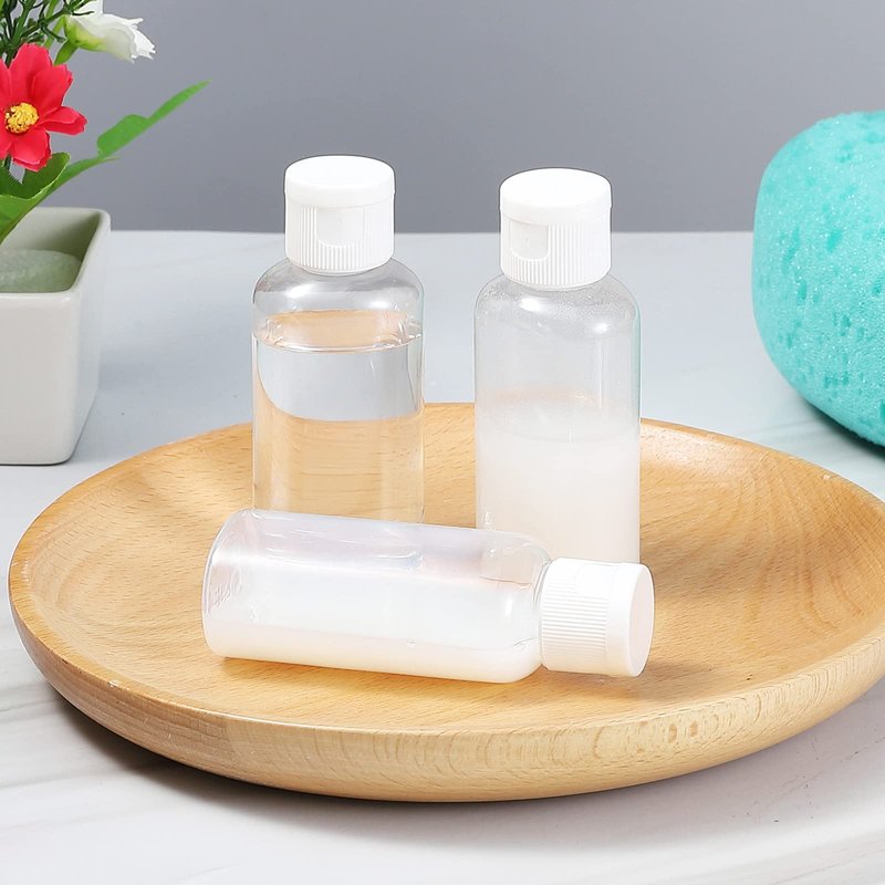 VEIDIA 100 Pack 1.7oz Plastic Empty Bottles with Flip Cap Small Travel Size Bottles Hand Sanitizer Bottles Refillable Travel Container for Shampoo Body Soap Lotions Baby Shower (Clear)