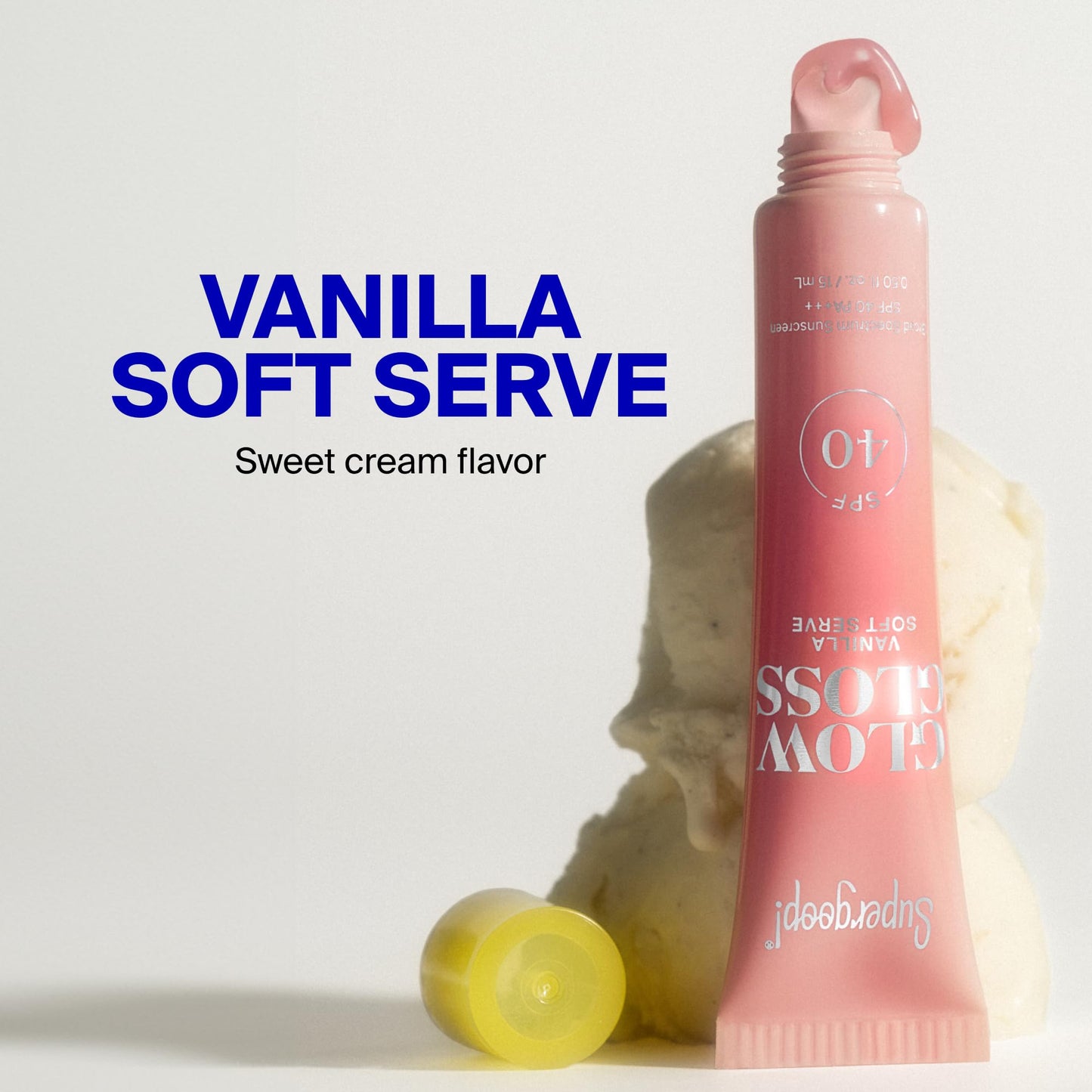 Supergoop! Glow Gloss SPF 40 Lip Balm, Vanilla Soft Serve (Sweet Cream Flavor, Sheer Soft Pink Tint) - Broad Spectrum Protection with a Non-Sticky, High-Shine Finish - 0.5 fl oz