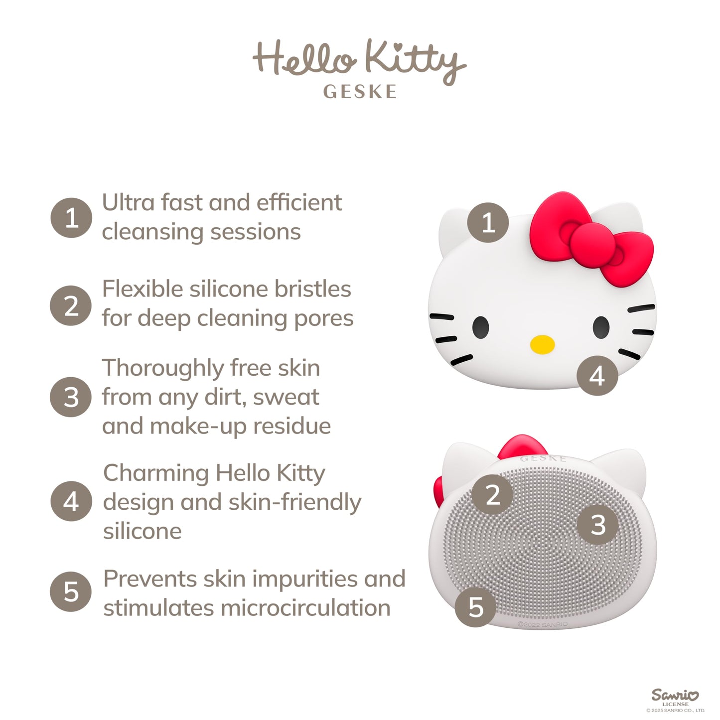 GESKE x Hello Kitty SmartAppGuided Facial Brush | 3 in 1 | Skin Cleansing Silicone | Routine Skincare | Gentle Cleansing | Facial Cleanser