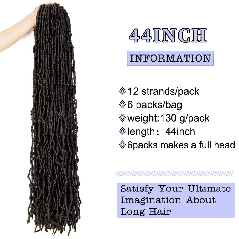 Faux Locs Crochet Hair - 44 Inch Goddess Soft Locs | Pre-Looped Synthetic Fiber, 130g/Pack (6 Packs)