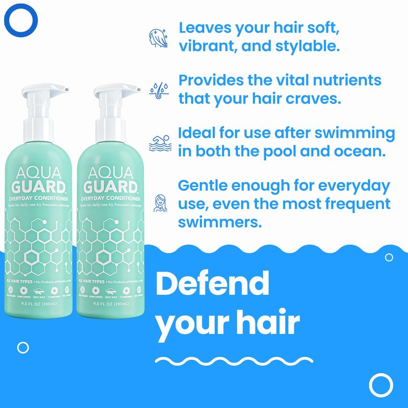 AQUA GUARD Everyday Conditioner for Pool Moms and Swimmers | Softens Hair & Removes Chlorine Damage | Paraben Free, Sulfate and Gluten-Free, Vegan, Color Safe, Leaping Bunny Certified, 9.5 oz (2-Pack)