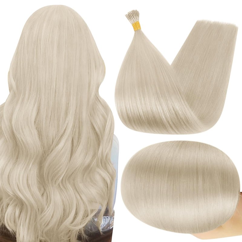 Full Shine I Tip Hair Extensions Human Hair, 22 Inch Platinum Blonde Keratin Stick Tip Extensions, 40g Cold Fusion Itip Human Hair Extensions for Women, Add Length and Volume, Seamless Blend