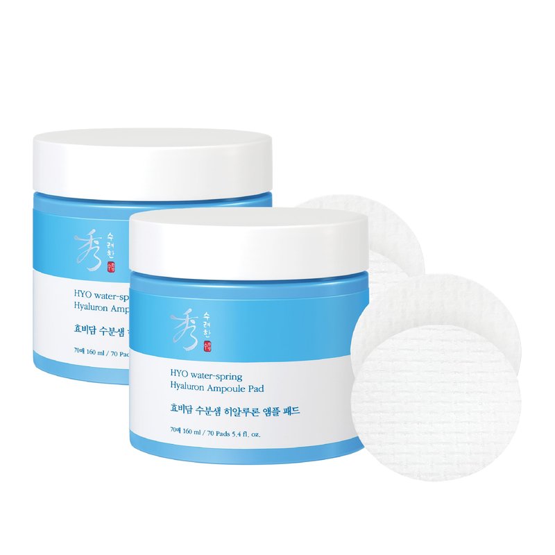 Sooryehan Hyobidam Water-Spring Hyaluronic Acid Pad (10.82fl oz, Pack of 2) - Gentle Daily Facial Toner Cotton Rounds for Soothing, Moisturizing, Exfoliating. Ginseng, Green Tea.