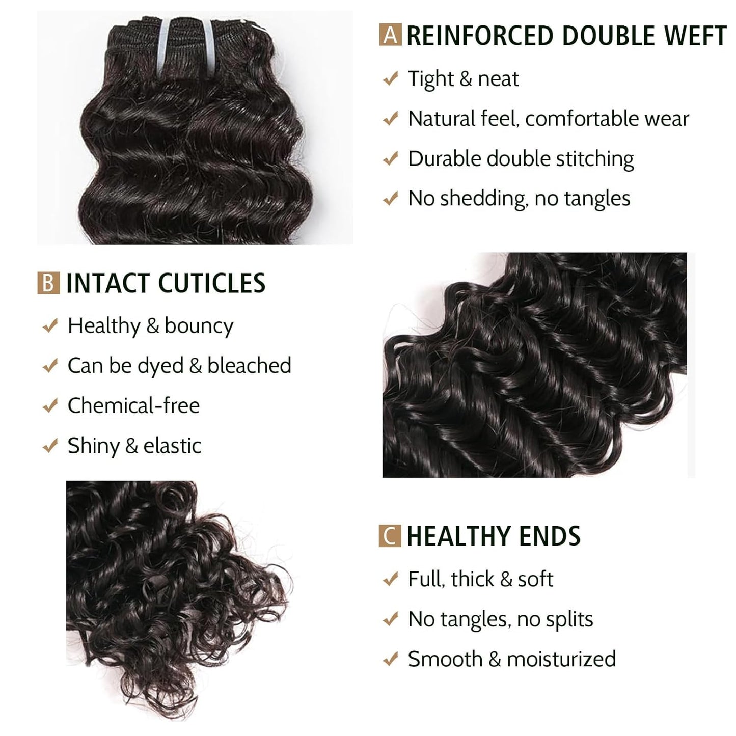 Wequeen 16A Deep Wave Human Hair Bundles - 100% Unprocessed Brazilian Virgin Hair | 18 Inch Extensions