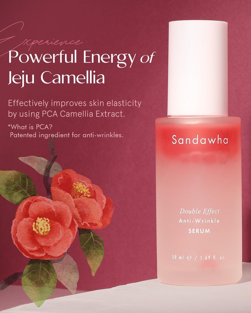 SKINCURE Sandawha Double Effect Anti-Wrinkle Serum with Camellia Extract - Korean Skincare Vegan Camellia Serum for Fine Line Smoothing, Hydration & Anti-Aging 1.76 fl.oz.