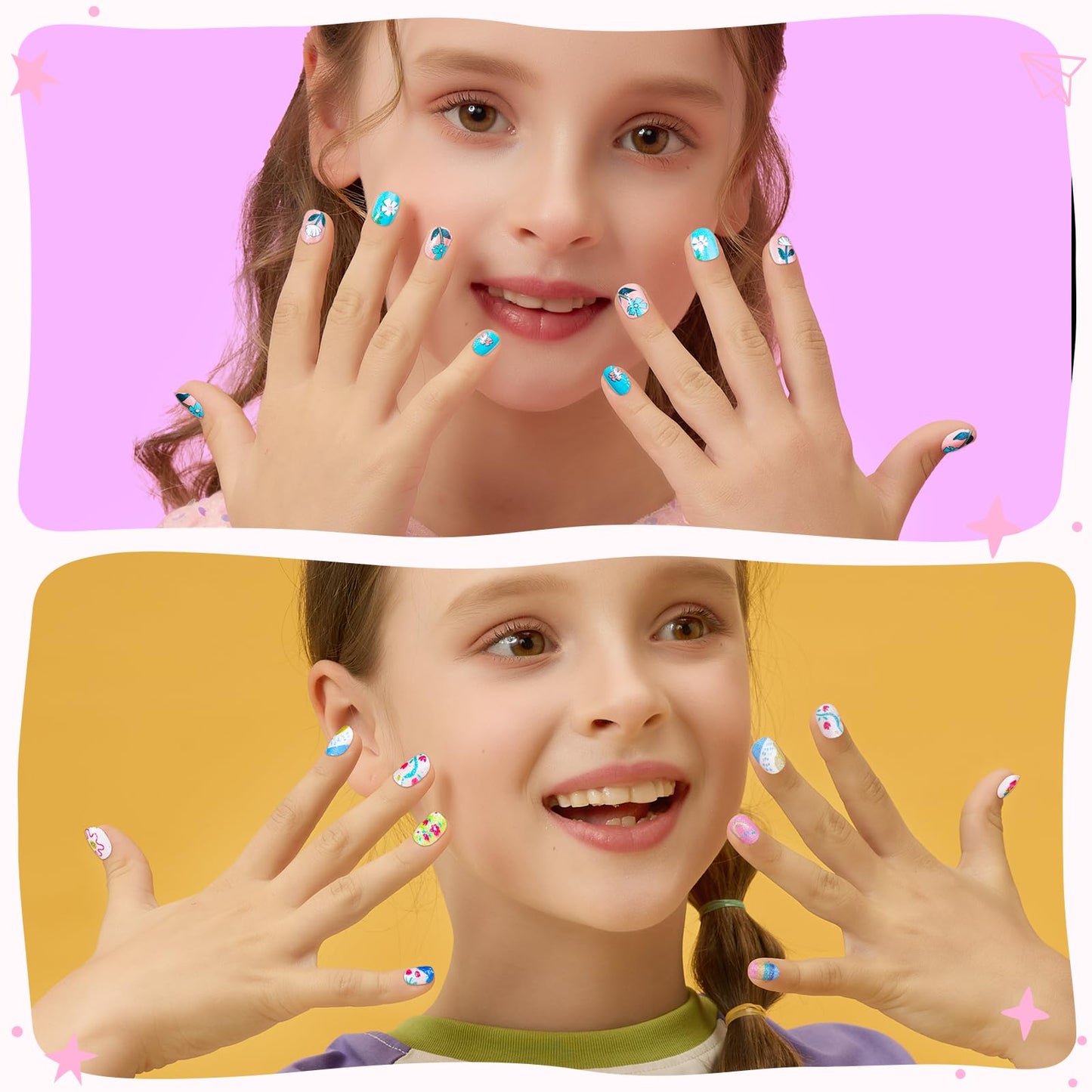 Teenitor 216pcs Kids Press On Nails for Girls, 9 Styles of 8-12 Years Girls Press On Nails for Kids, Full Cover Fake Nails for Little Girl, Short Acrylic Nails Set