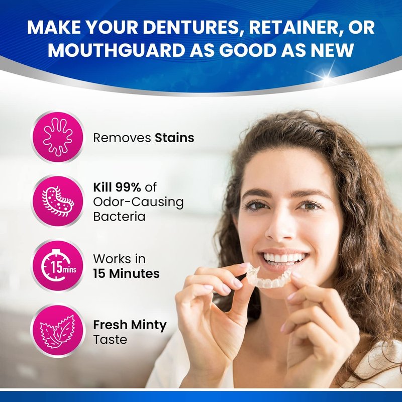 Retainer Cleaner Tablets - 120 Units for Dentures, Aligners & Mouthguards | Removes Plaque, Odors & Stains