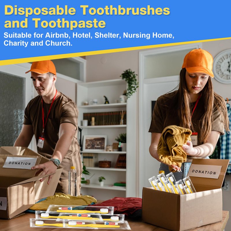 MAGDIY Disposable Toothbrushes with Toothpaste 100 Pack, Travel Size Toothbrush and Toothpaste Set, Bulk Tooth Brush Tooth Paste Kit, Individually Wrapped Travel Toiletries for Homeless, Hotel