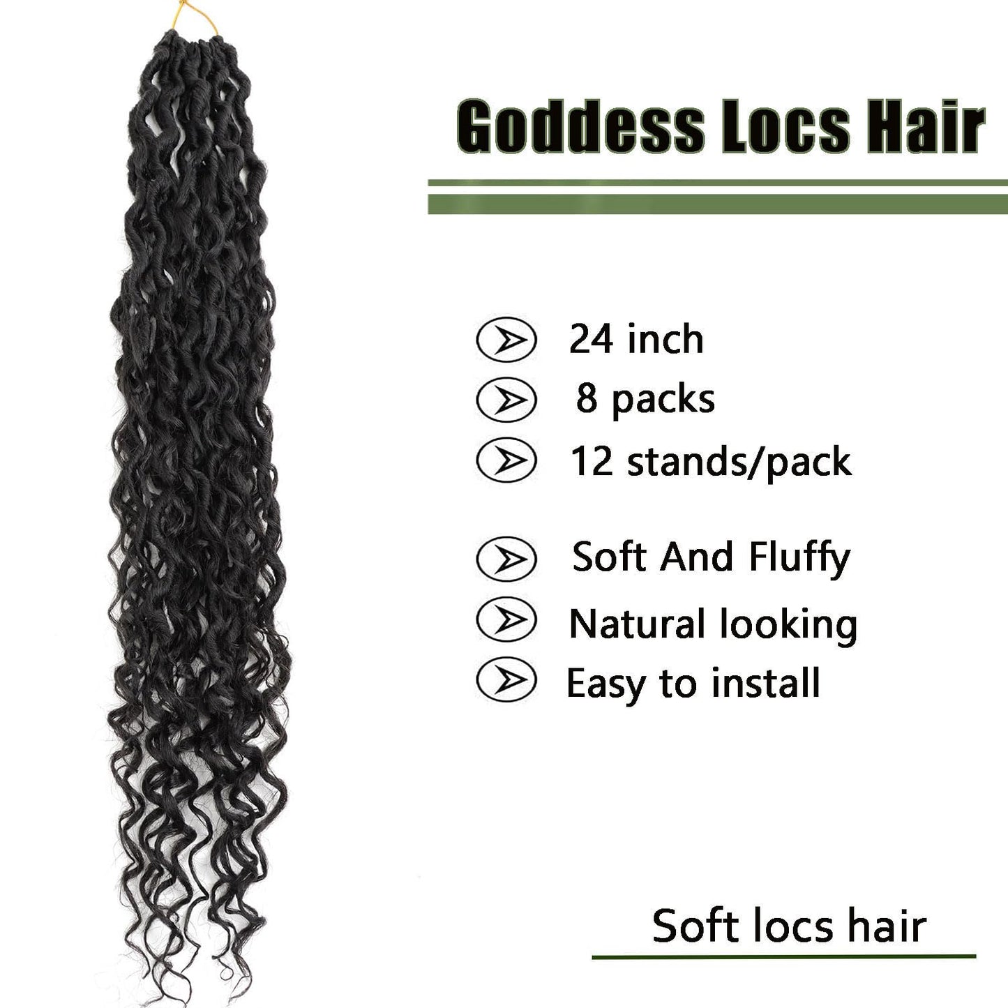 LMZIM 24 inch Goddess Locs Crochet Hair 8 Packs Faux Locs Crochet Hair for Black Women Pre Looped River Locs Crochet Hair with Curly Ends #2