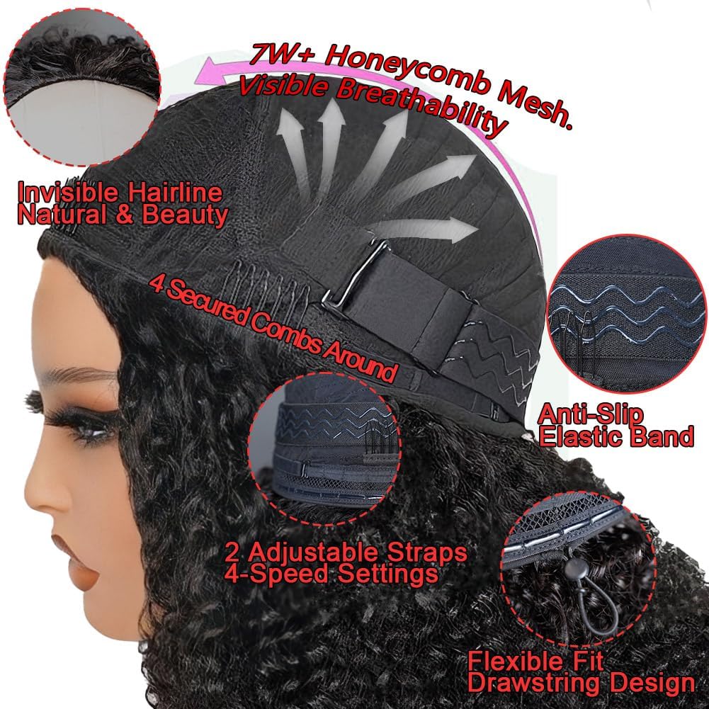Curly Half Wig 200% Density Kinky Curly Half Wig 3 In 1 Seamless Flip Over Glueless Wigs with Drawstring Beginner Friendly Curly Wig Headband Wig for Women Daily Wear
