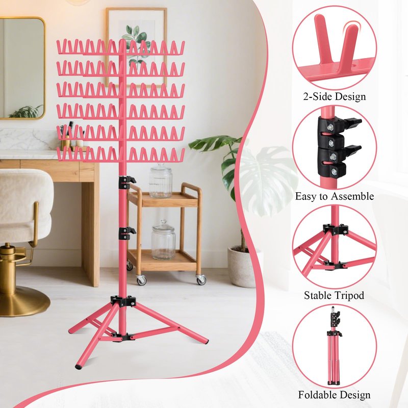 LPHGFZA Braiding Hair Rack, 144 Pegs Braiding Rack Stand for Hair, 2-sided Height Adjustable Standing Hair Extension Holder with Stylist Hair Braiding Tools