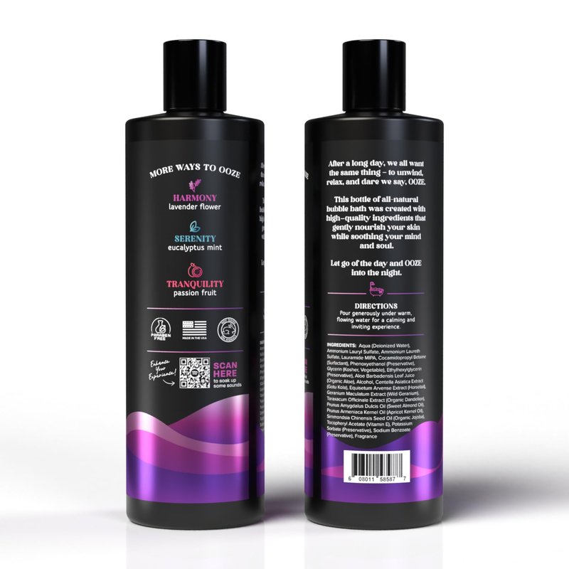 OOZE Lavender Bubble Bath for Women (473ml) - Bath Bubbles for Relaxing, Calming & Soothing - Self-Care & Wellness - Zero Parabens, Cruelty-Free, Made in The USA