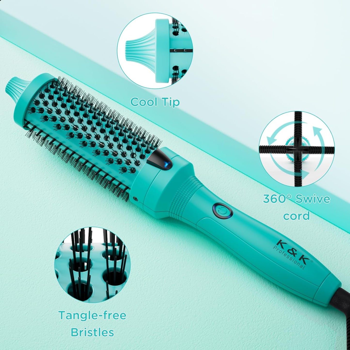 K&K Thermal Brush - 1.5 Inch Heated Round Curling Iron | Ionic Ceramic Volumizing Tool for Professional Styling
