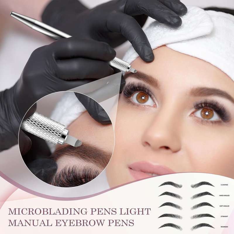 Microblading Pen Set - 50 Pcs Manual Eyebrow Pens with Aluminum Tool Holders | Silver & Black