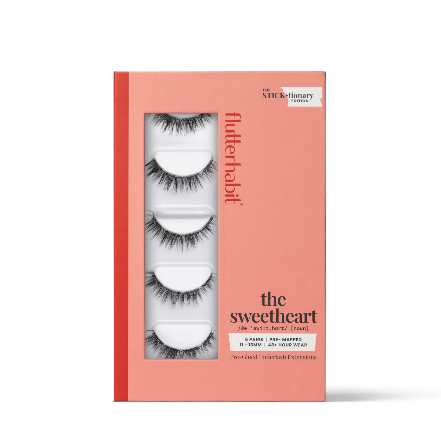 FlutterHabit STICKtionary Sweetheart (1.0) Self Adhesive Eyelashes Kit, Pre Glued Underlash Strips for Beginners, No Glue Lash Extensions, Lightweight Reusable Clusters for Natural Look (5 Pairs)