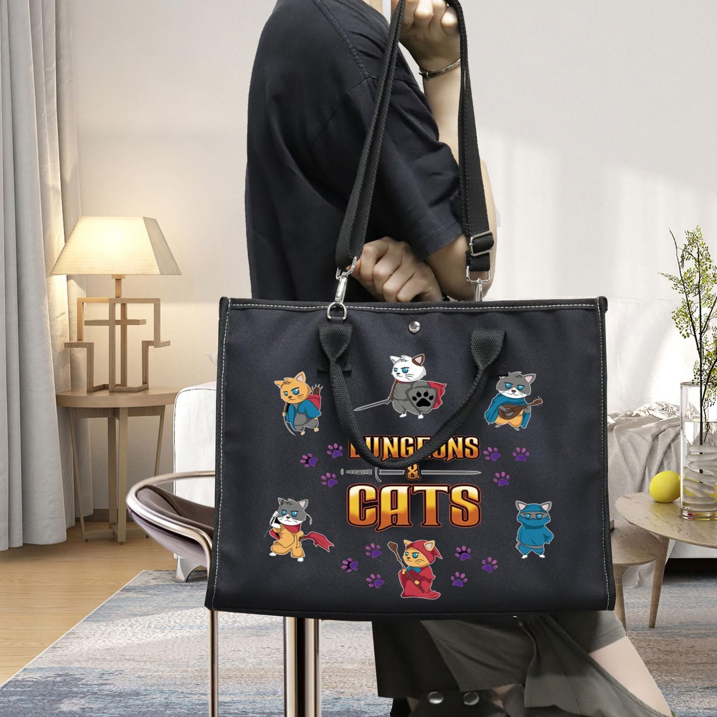 BWWKTOP Cats Cosmetic Makeup Bag Legends of Fantasy Gifts Dragon Master Zipper Pouch Bag Questers & Creatures Gamer Gifts (Dungeo & Cat BG)
