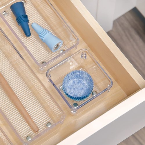 iDesign Linus Kitchen Drawer Organizer for Utensils, Gadgets, Tools - 4" x 4" x 3", Clear