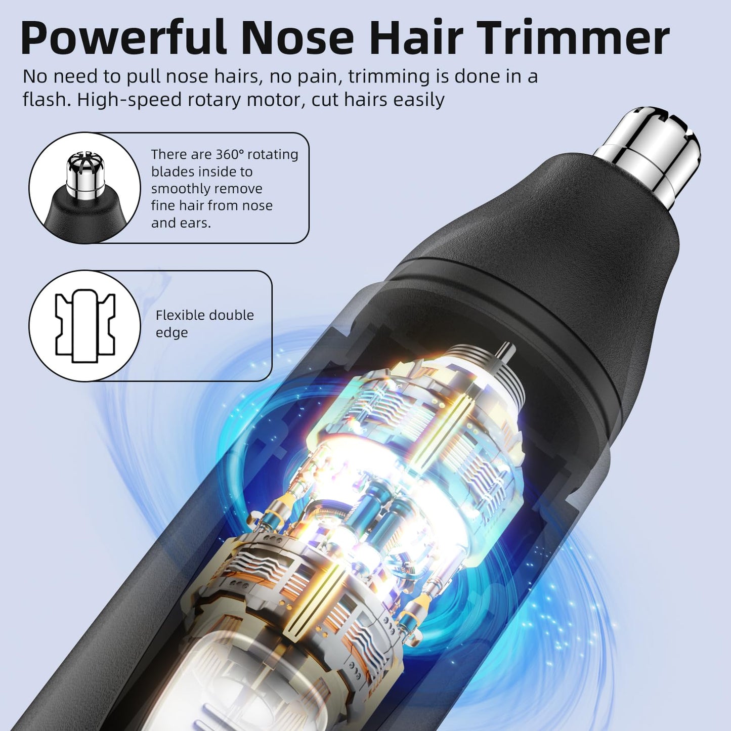 SHOBES Nose Hair Trimmer Painless Rechargeable Ear and Eyebrow Trimmer Professional with Edge Blades (Black)