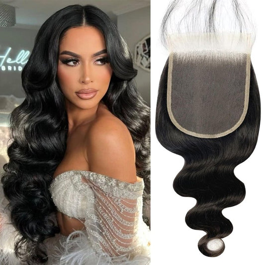 5x5 HD Lace Closure Transparent Frontal 100% Real Body Wave Human Hair HD Lace Closure Only Bleached Small Single Knots Human Hair for Black Women Natural Color(14 Inch)