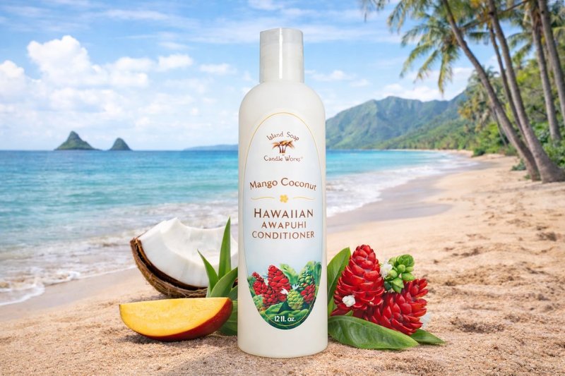 Island Soap & Candle Works Awapuhi Mango Coconut Conditioner – 12 Ounce Moisturizing Hawaiian Conditioner – Smooth & Hydrate with Tropical Mango & Coconut Scent – Handmade in Hawaii