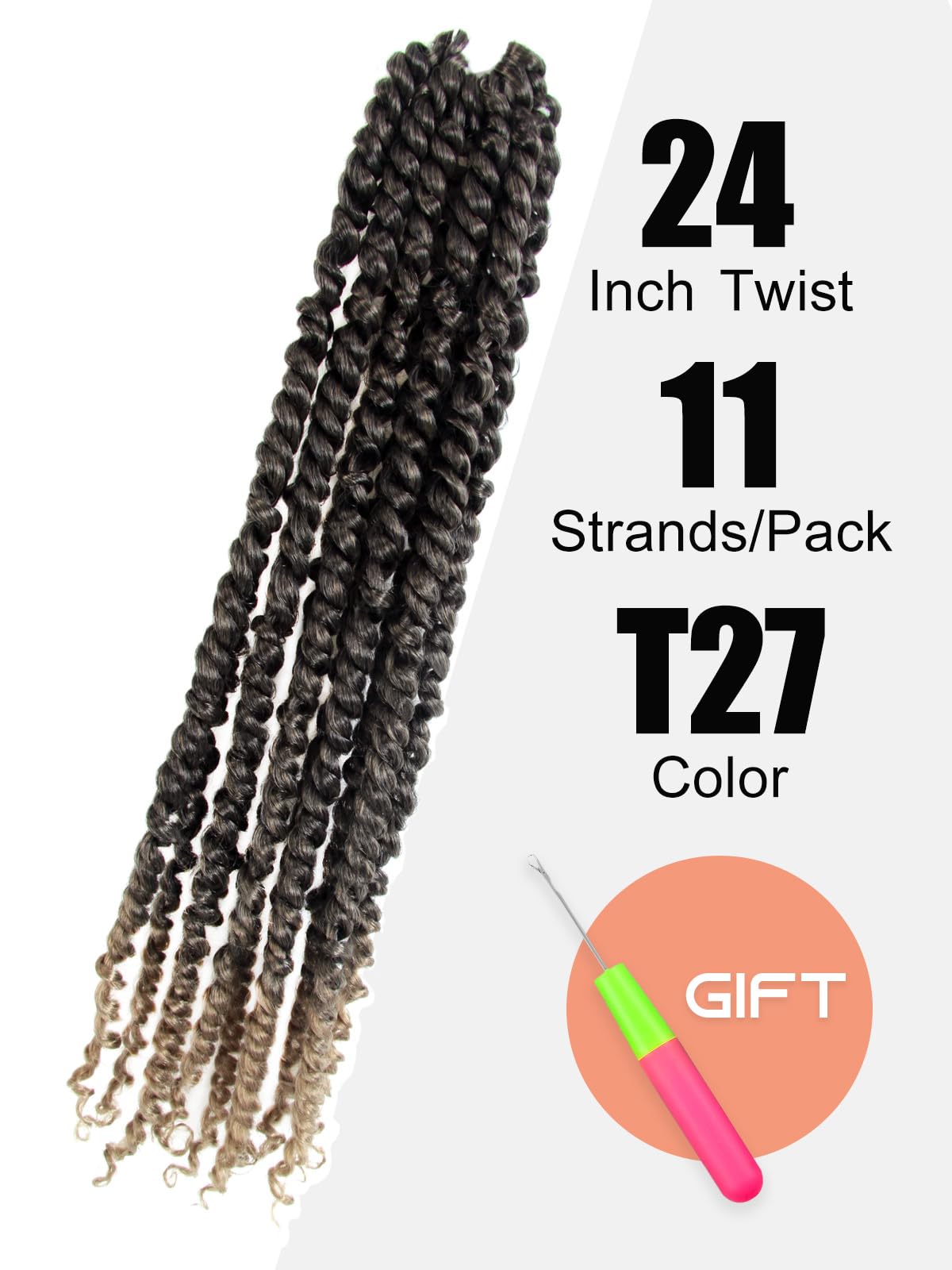 KAVSORAPI Passion Twist Hair,24 Inch Passion Twist Braiding Hair,Long Pre Looped Crochet Twist Jumbo Pre-twisted Two Strand Braids 8 Packs (1B/Natural Black)
