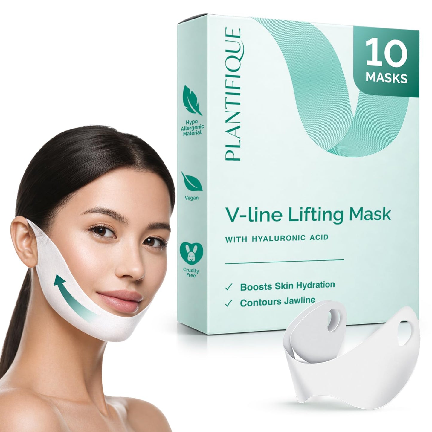 V-Line Chin Lifting Mask - Hydrogel Strap with Hyaluronic Acid & Aloe Vera for Jawline Shaping | 10 Pcs