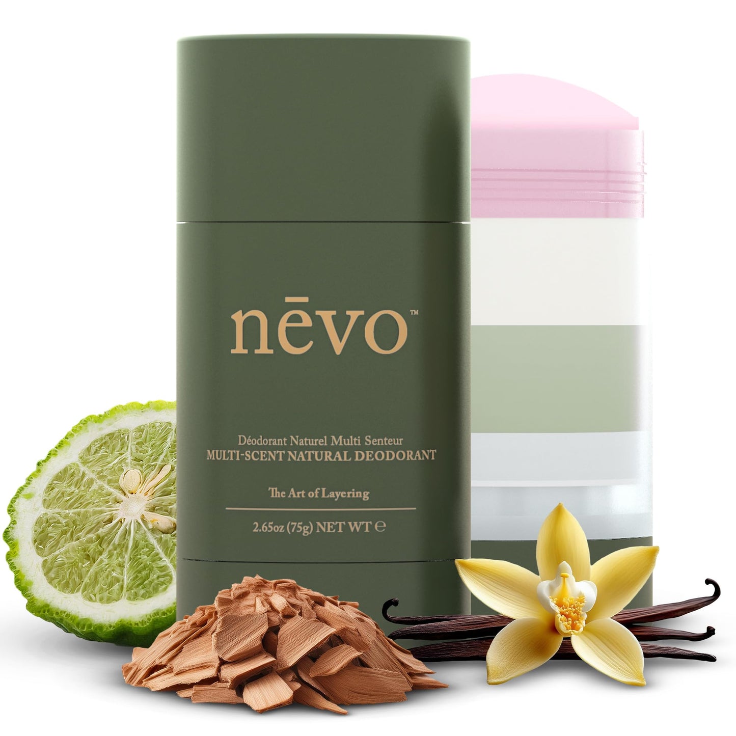 Nevo Multi Scent Deodorant Stick With Layers | Aluminum Free Deodorant for Women & Men | All Natural, Organic, Vegan, Non Toxic | Coconut Oil & Shea Butter | Nº C3 Bergamot - Vanilla - Cedar 2.65 oz