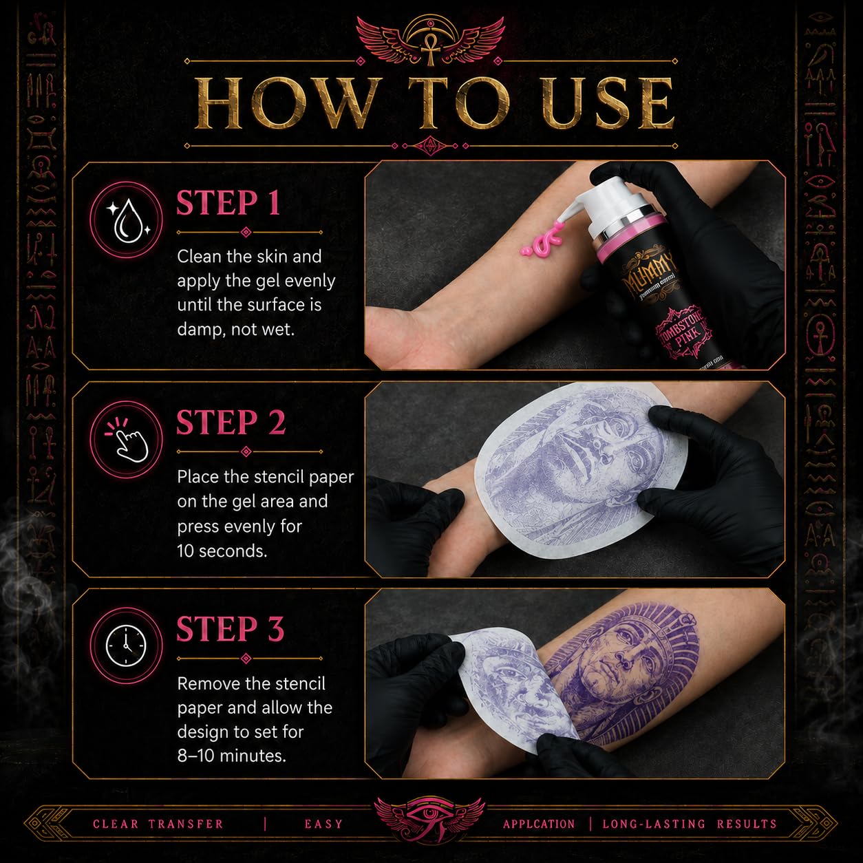 Mummy Tattoo Stencil Transfer Gel, Fast Clear Long Lasting, Pink 3.38oz