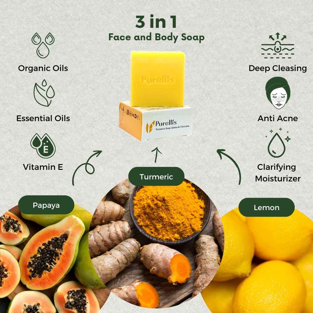 Papaya, Lemon & Turmeric Soap bar for Acne, Dark spots - Soap bar Natural, Organic