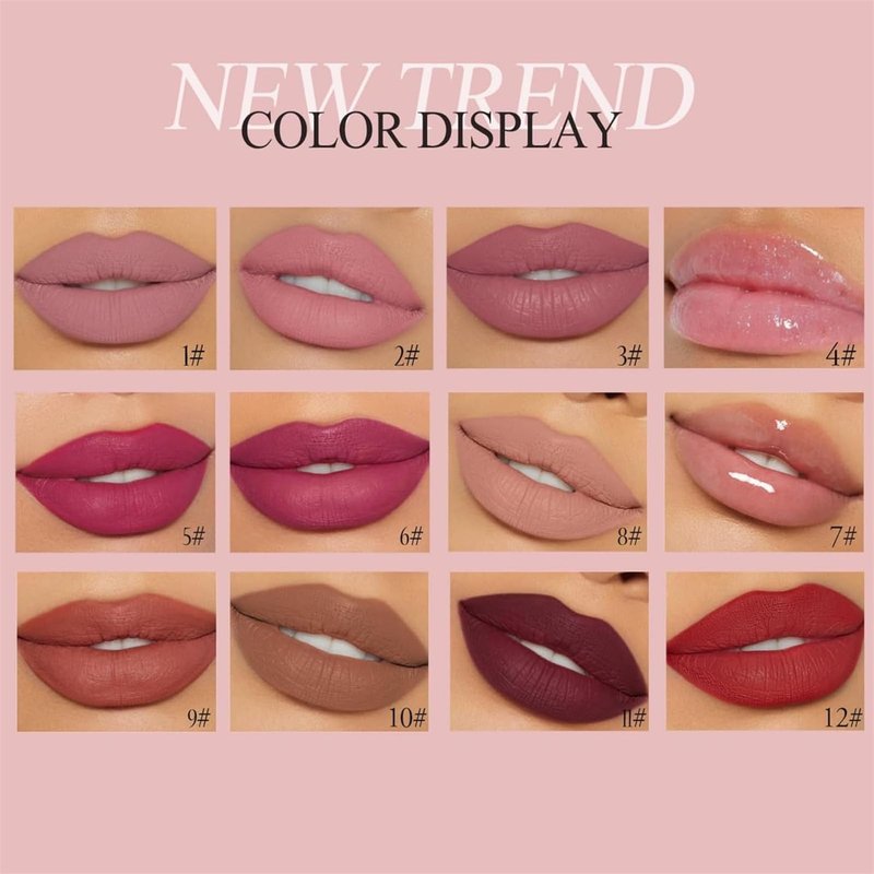 12Pcs Nude Matte Liquid Lipstick Set, Waterproof Long Lasting Non-Stick Cup 12 Colors Nude Lipstick 24 Hour Not Fade Matte Lipstick Professional Lip Gloss Set Mother's Day Makeup Gifts for Women
