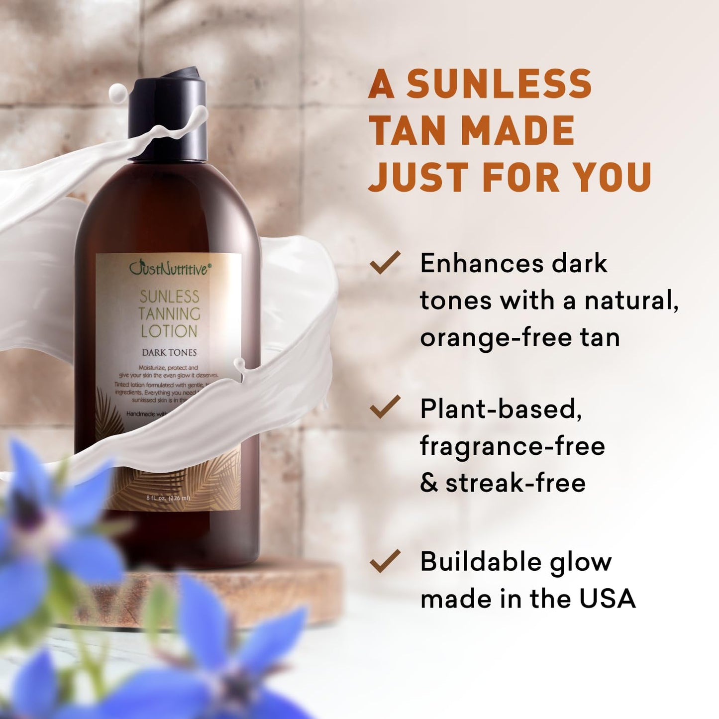 Sunless Tanning Lotion - Indoor Self-Tanner for Dark Tones | Bronzer for a Sun-Kissed Glow | 8 Oz