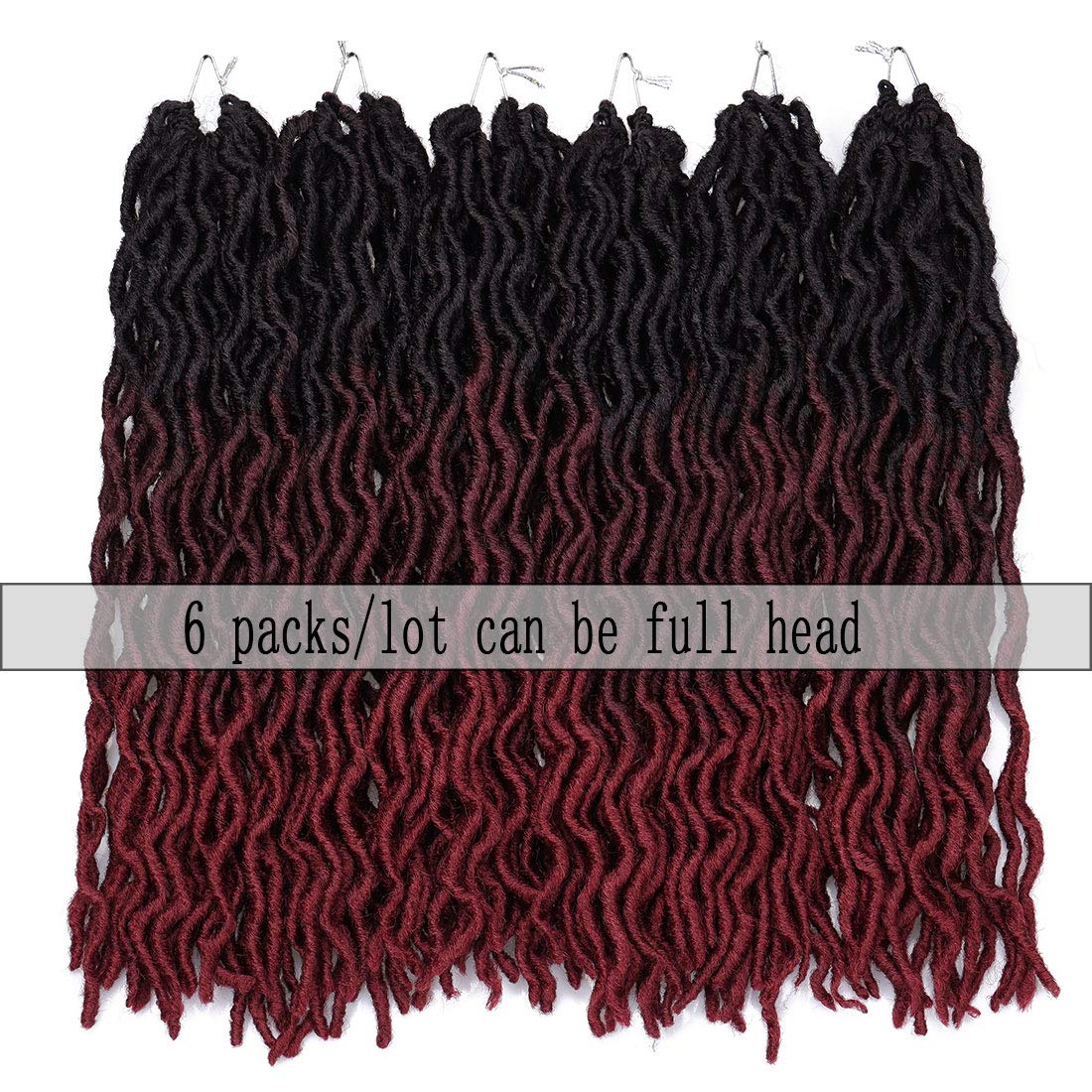 18 Inch Goddess Faux locs Crochet Hair 6 Packs/Lot Soft Gypsy Locs Wavy Crochet Braids Dreadlocks 3Tone Curly Wavy Twist Braiding Hair Extensions African Roots Braid(1B/99J/530#)