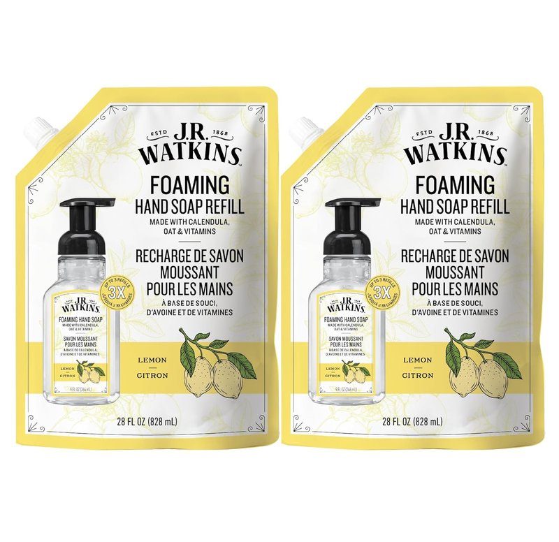 J.R. Watkins Foaming Hand Soap Refill - Moisturizing Plant-Based Cleanser | Lemon, 28 fl oz, 2 Pack