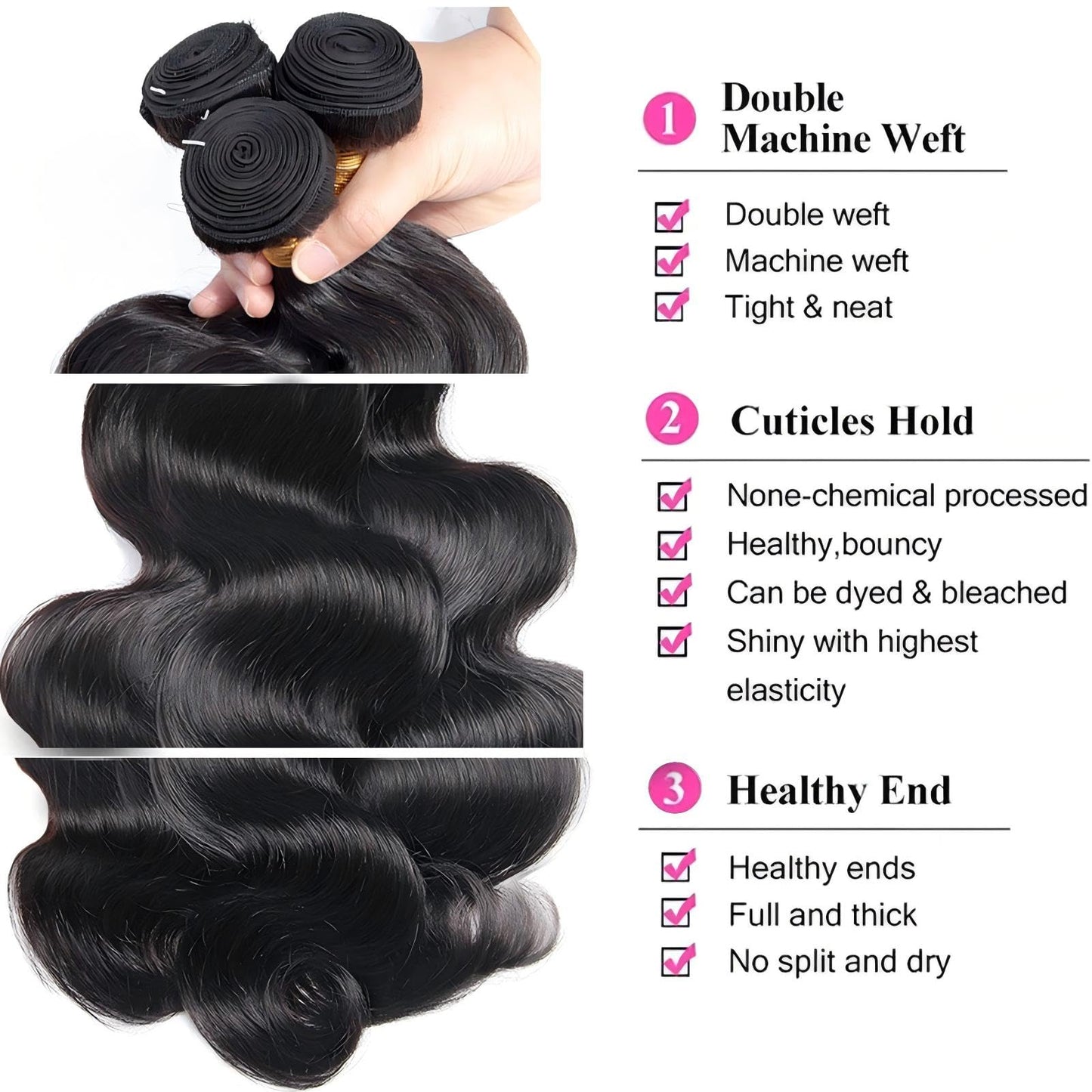 Chikamlty 12A Brazilian Human Hair Bundles Body Wave 16 inch Single Bundle Virgin Hair Bundle Body Wave Bundles Human Hair 100G Natural Black Hair Extensions