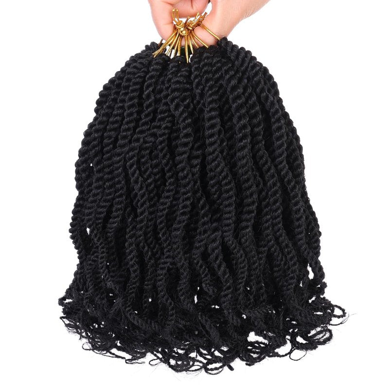 Leeven 8 Packs Wavy Senegalese Twist Crochet Hair with Curly Ends, 8 Inch Black Pre Looped Short Crochet Braids, Pre Twisted Small Havana Twist, Synthetic Braiding Hair for Women Girl Kids