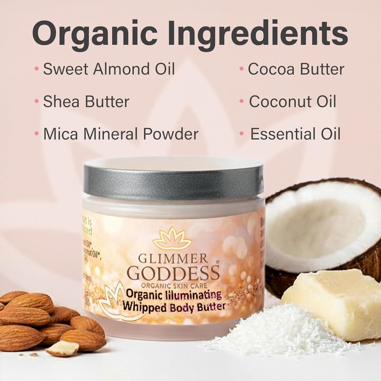 Glimmer Goddess Shimmer Body Butter - Organic Whipped Shea for Hydration & Silky Glow | Gold, 4 oz