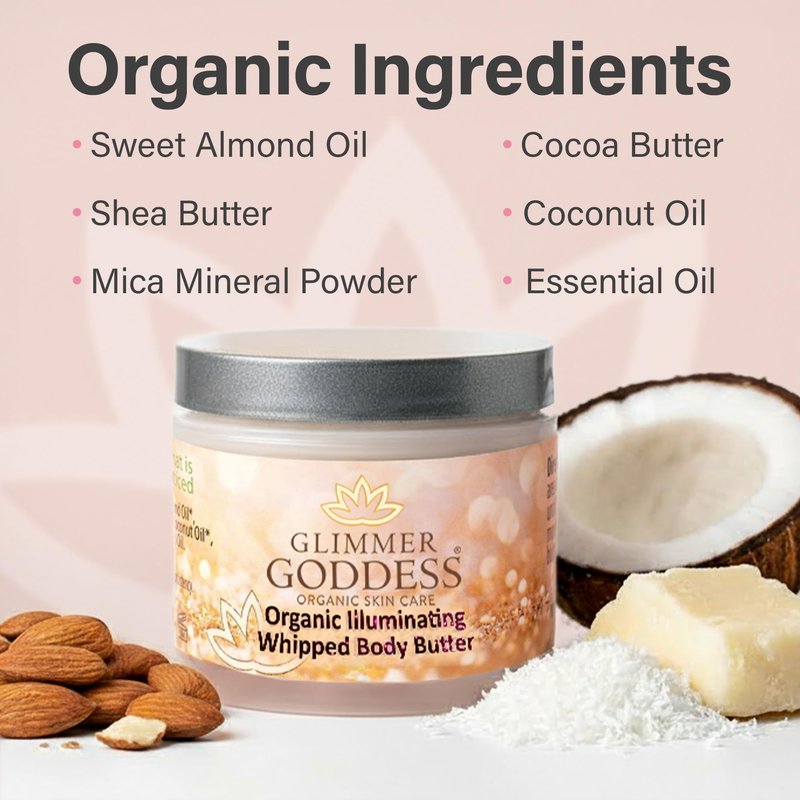 Glimmer Goddess Shimmer Body Butter with Organic Whipped Shea Butter for Hydration, Moisturizing & Silky Natural Glow - Bronze Super, 4 oz