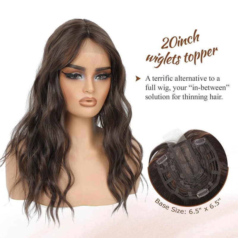 Hair Toppers for Women - Clip-In 20-Inch Coffee Brown Wavy Curly Synthetic Hairpiece